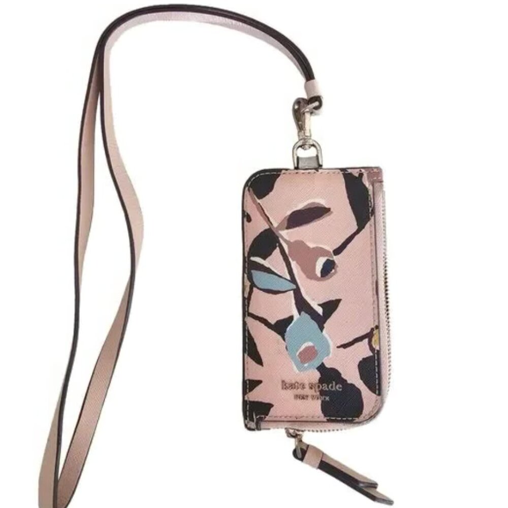 NWT Kate Spade Card Case‎ Lanyard Cameron Paper Rose Pink Multi Wallet ID Holder